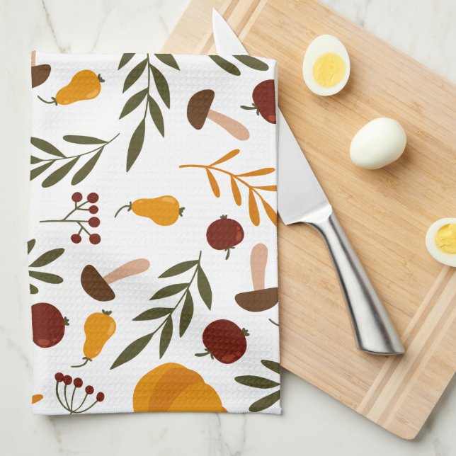 Pumpkins, Pomegranates, and Pears Kitchen Towel (Quarter Fold)