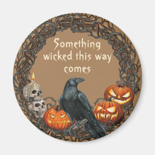 Pumpkins & Raven Halloween Wreath  Magnet