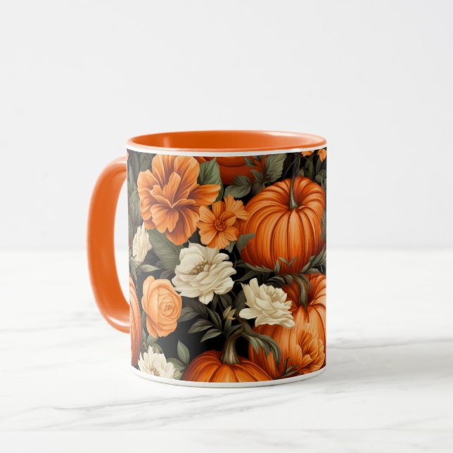 Pumpkins Roses Autumn Flowers Mug (Front Left)