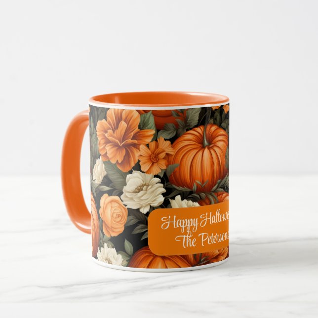 Pumpkins Roses Autumn Flowers Mug (Front Left)