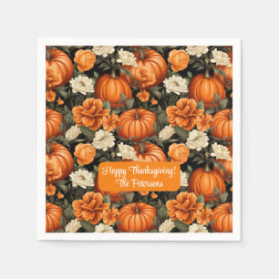 Pumpkins Roses Autumn Flowers Napkin