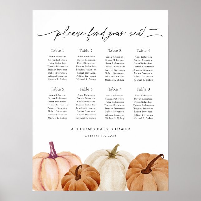 Pumpkins Seating Chart Foam Board (Front)