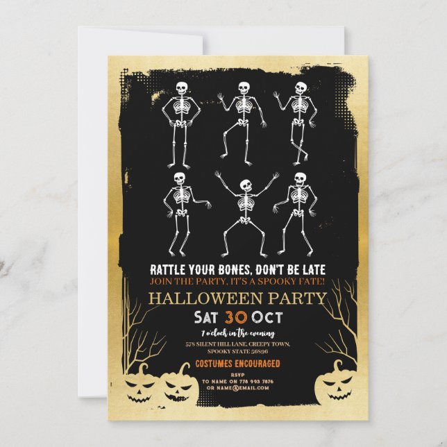 Pumpkins Skeleton Halloween Bones Party Invitation (Front)