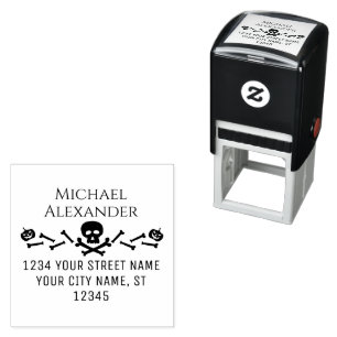 Pumpkins Skull Bones Halloween Name Return Address Self-inking Stamp
