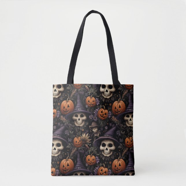 Pumpkins Skulls Flowers Halloween Tote Bag (Front)