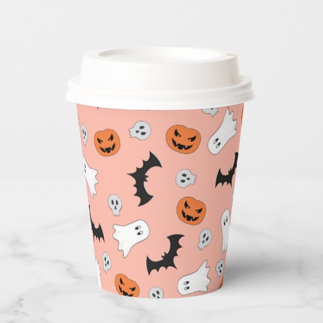 Pumpkins Skulls Ghosts black cat Halloween Event  Paper Cups (Front)
