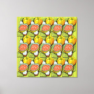 Pumpkins, Soup and Striped Background Canvas Print