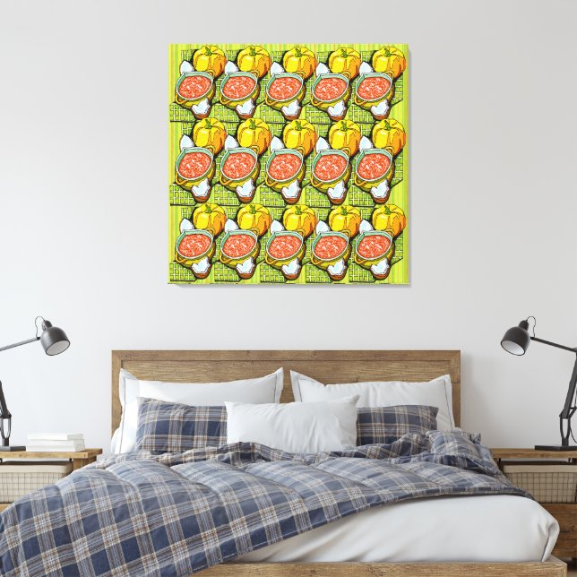 Pumpkins, Soup and Striped Background Canvas Print (Insitu(Bedroom))