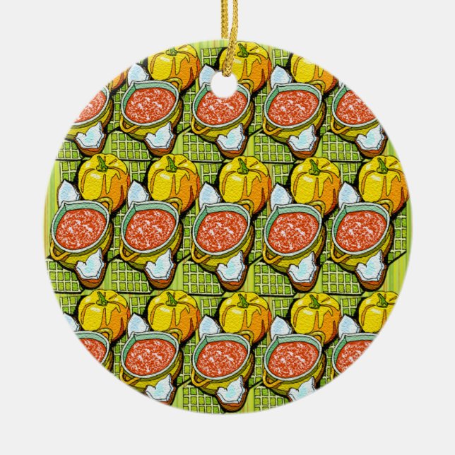 Pumpkins, Soup and Striped Background Ceramic Ornament (Front)