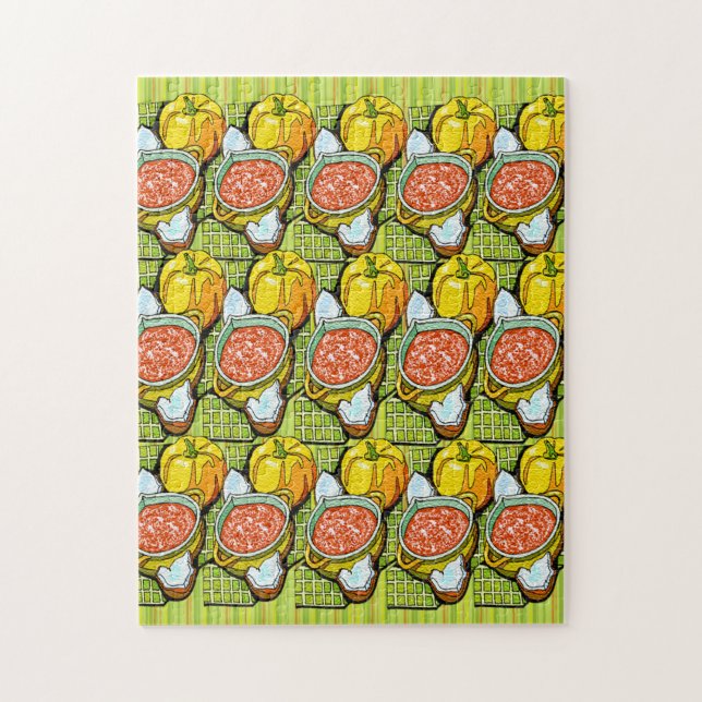 Pumpkins, Soup and Striped Background Jigsaw Puzzle (Vertical)