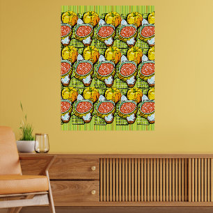 Pumpkins, Soup and Striped Background Poster