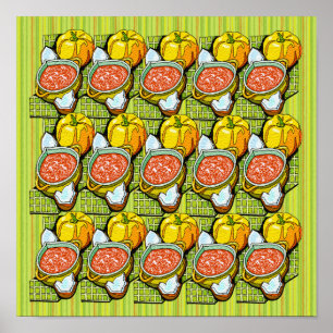 Pumpkins, Soup and Striped Background Small Poster