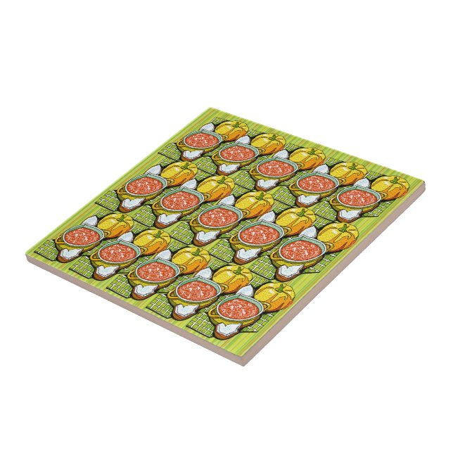 Pumpkins, Soup and Striped Background Tile (Side)