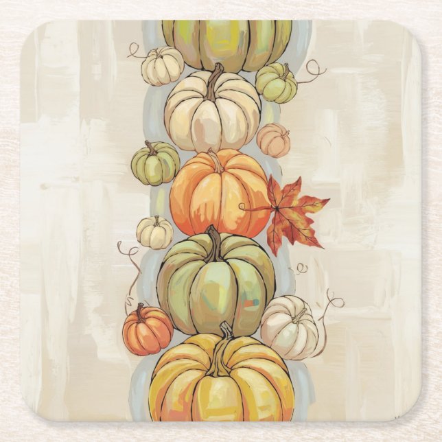 Pumpkins Square Paper Coaster (Front)