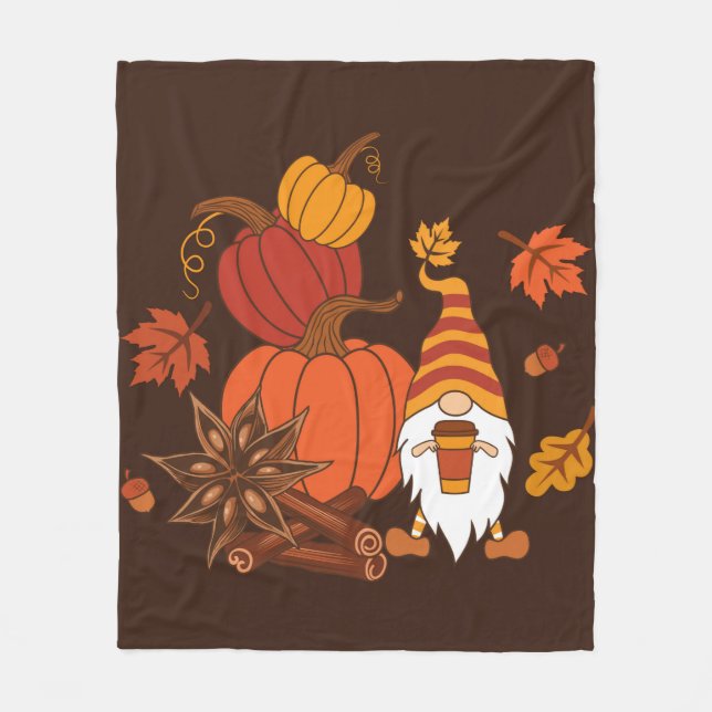 Pumpkins, star anise, cinnamon sticks, autumn leav fleece blanket (Front)