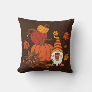 Pumpkins, star anise, cinnamon sticks, autumn leav throw pillow