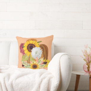 Pumpkins, Sunflowers and Mums Fall Colours Throw Pillow