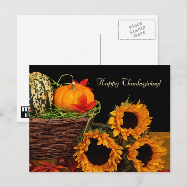 Pumpkins & Sunflowers Thanksgiving Holiday Postcard (Front/Back)
