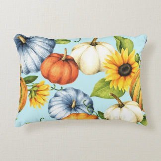Pumpkins, sunflowers, watercolor illustration accent pillow