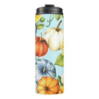 Pumpkins, sunflowers, watercolor illustration thermal tumbler
