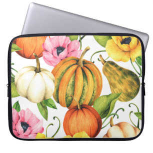 Pumpkins Sunflowers: Watercolor Pattern Design Laptop Sleeve
