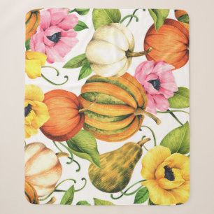 Pumpkins Sunflowers: Watercolor Pattern Design Sherpa Blanket