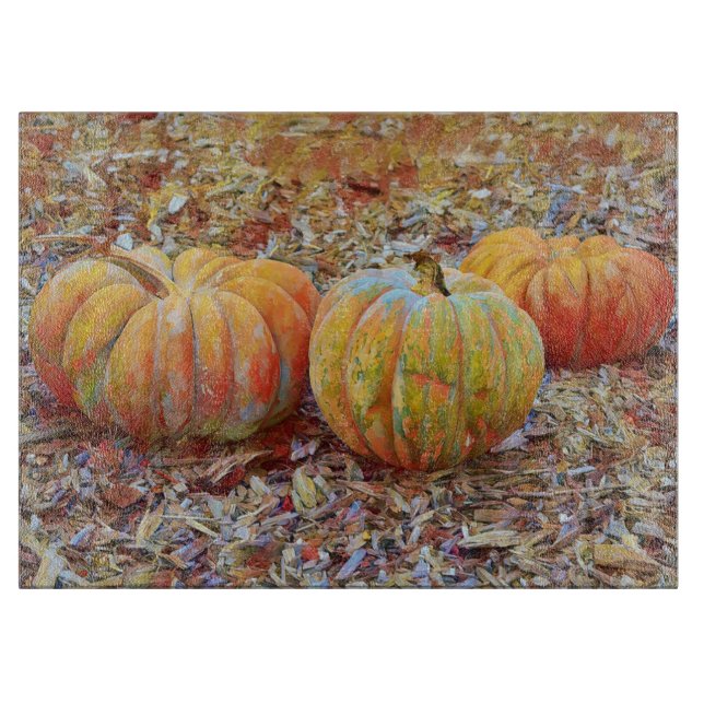 Pumpkins Thanksgiving Art Glass Cutting Board (Front)