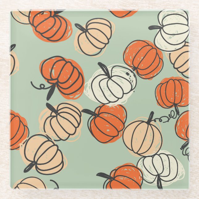 Pumpkins: Thanksgiving seamless pattern. Glass Coaster (Front)