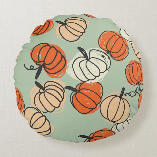 Pumpkins: Thanksgiving seamless pattern. Round Pillow (Front)