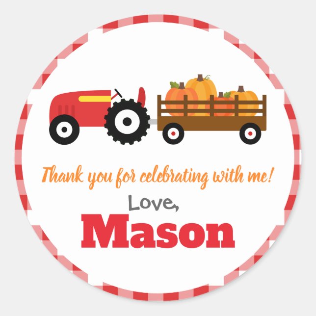 Pumpkins Truck Pumpkin Patch - Red Tractor Round Classic Round Sticker (Front)