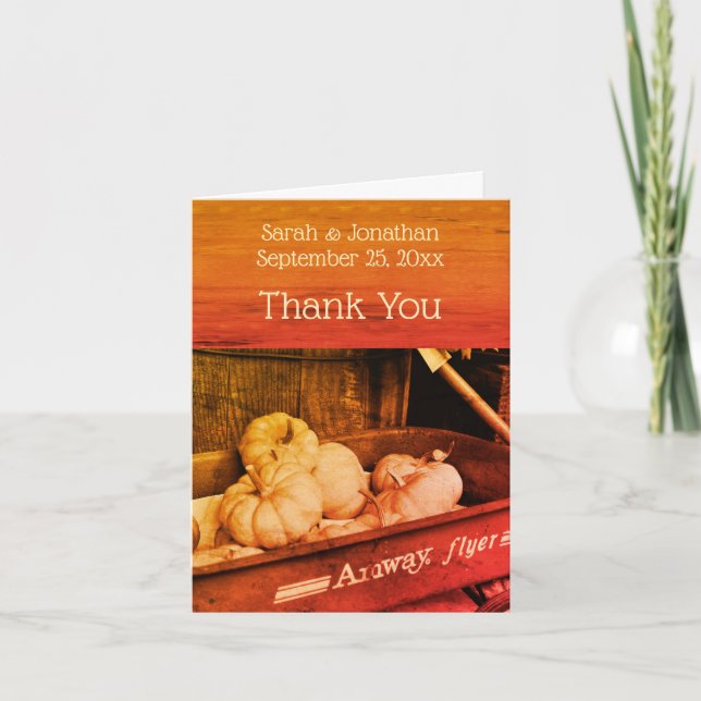 Pumpkins Wagon Vintage Fall Personalized Wedding  Thank You Card (Front)