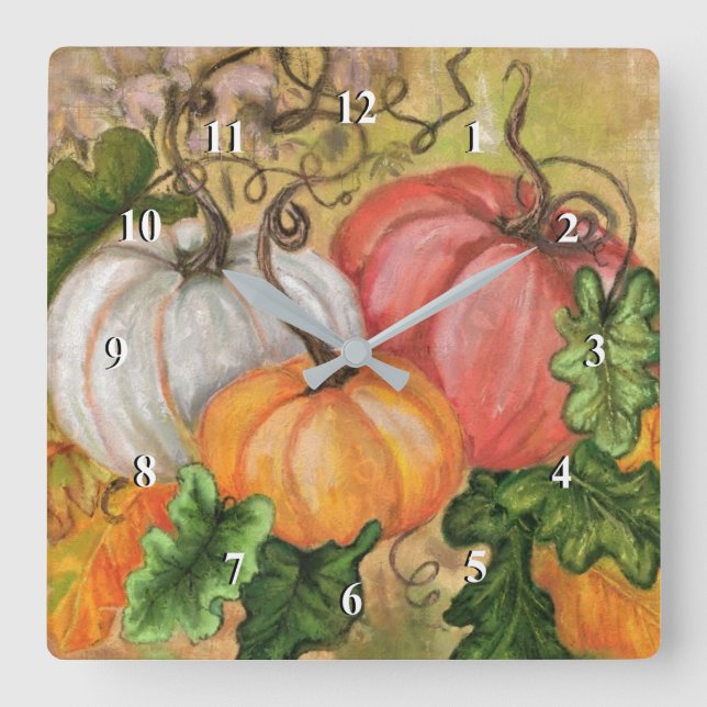 Pumpkins - Watercolor Art Square Wall Clock (Front)