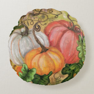 Pumpkins - Watercolor Round Pillow