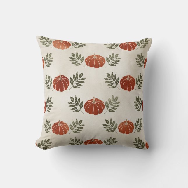 Pumpkins with Greenery Fall Throw Pillow (Front)