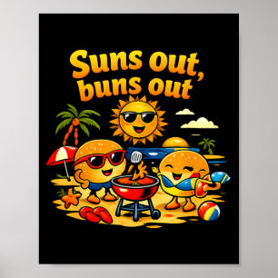 Pun Beach Bbq Graphic Suns Out Buns Out Poster