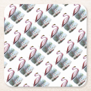 Puna Flamingo Vintage Illustration Square Paper Coaster