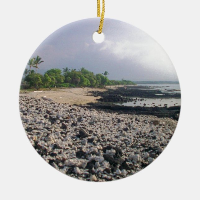 Punaluʻu Black Sand Beach Hawaii Big Island Ceramic Ornament (Front)