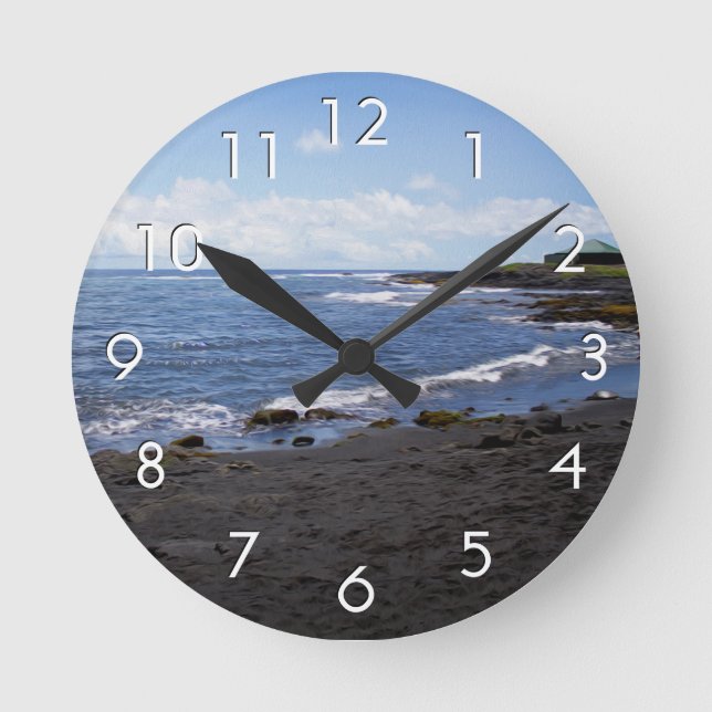 Punalu'u Black Sand Beach Hawaii Round Clock (Front)