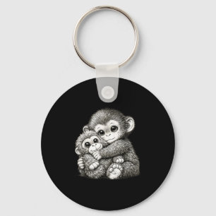 Punch a monkey with teddy bear cuddling meme keychain