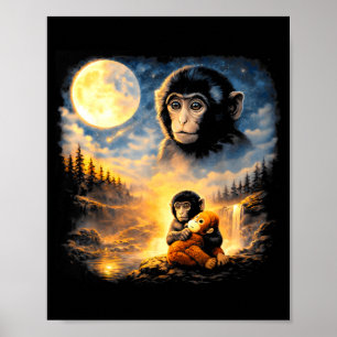 Punch baby monkey looks at his mother in the moon poster