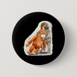 Punch Cute Baby Monkey Orangutan Stuffed Toy 2 Inch Round Button