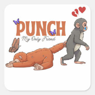 Punch‑kun & Plush Monkey – Kawaii for Kids Square Sticker