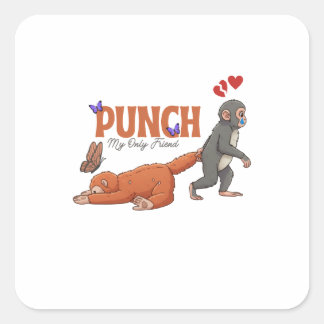 Punch‑kun & Plush Monkey – Kawaii for Kids Square Sticker