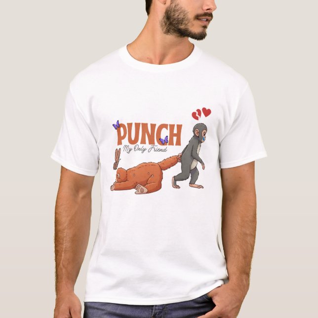 ‏Punch‑kun & Plush Monkey – Kawaii for Kids T-Shirt (Front)