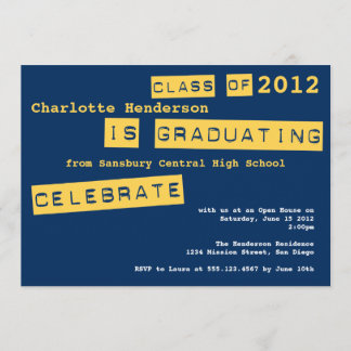 Punch label navy graduation class of invitation