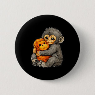 Punch monkey funny cute baby animal hugging plush  2 inch round button