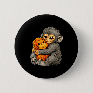 Punch monkey funny cute baby animal hugging plush  2 inch round button