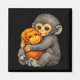 Punch monkey funny cute baby animal hugging plush magnet