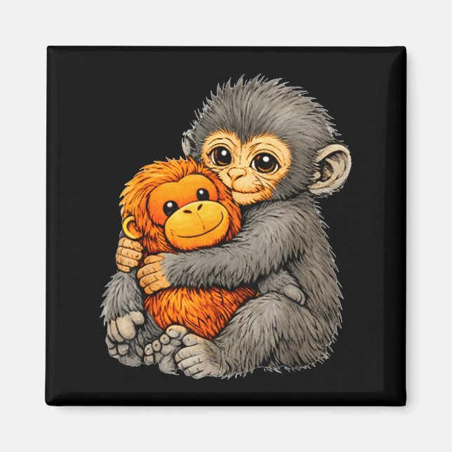 Punch monkey funny cute baby animal hugging plush  magnet (Front)