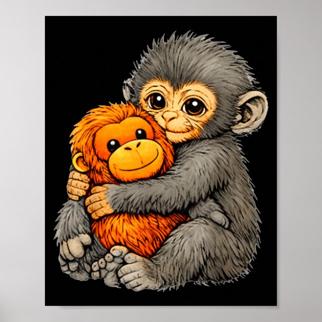 Punch monkey funny cute baby animal hugging plush  poster (Front)